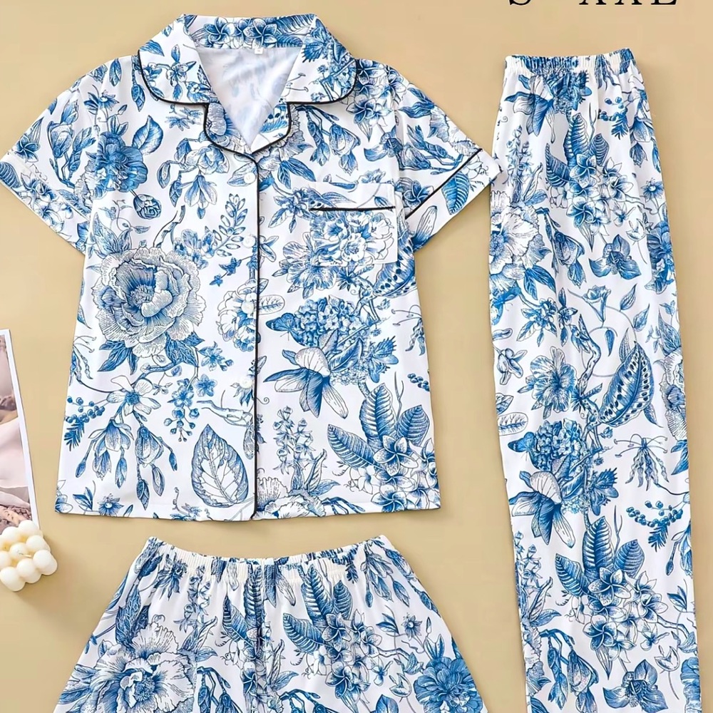 Floral Blue Pajamas XL